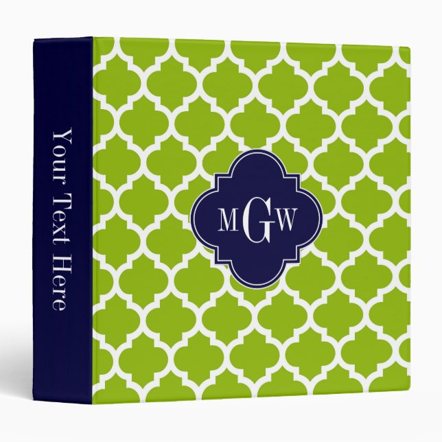 Apple Green Wt Moroccan #5 Navy 3 Initial Monogram Ring Binder (Front/Spine)