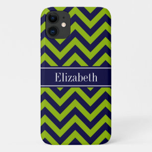 Apple Grn Navy LG Chevron Navy Blue Name Monogram iPhone 11 Case