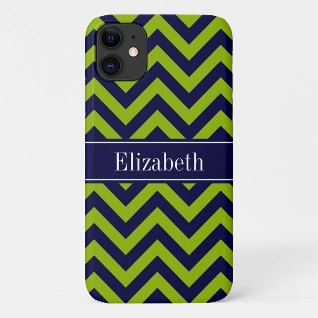 Apple Grn Navy LG Chevron Navy Blue Name Monogram Case-Mate iPhone Case (Back)