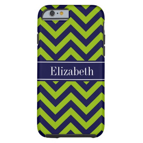 Apple Grn Navy LG Chevron Navy Blue Name Monogram Tough iPhone 6 Case