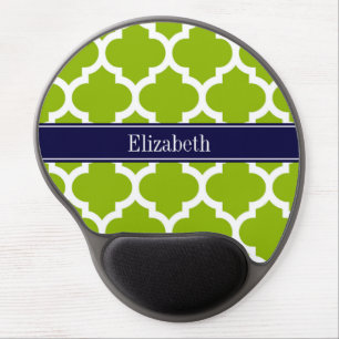 Apple Grn Wht Moroccan #5 Navy Blue Name Monogram Gel Mouse Pad