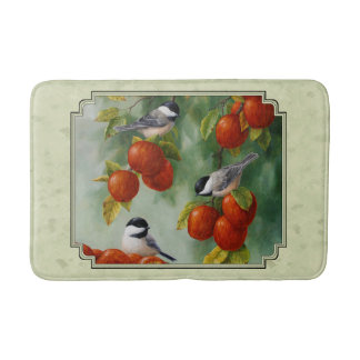 Apple Harvest Chickadees Green Bathroom Mat