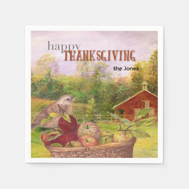Apple Harvest Happy Thanksgiving Napkins (Front)