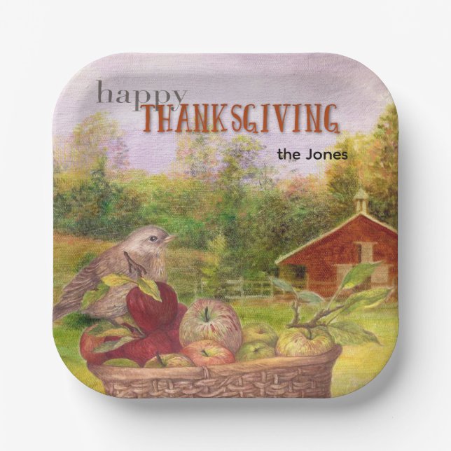 Apple Harvest Happy Thanksgiving Paper Plates (Front)