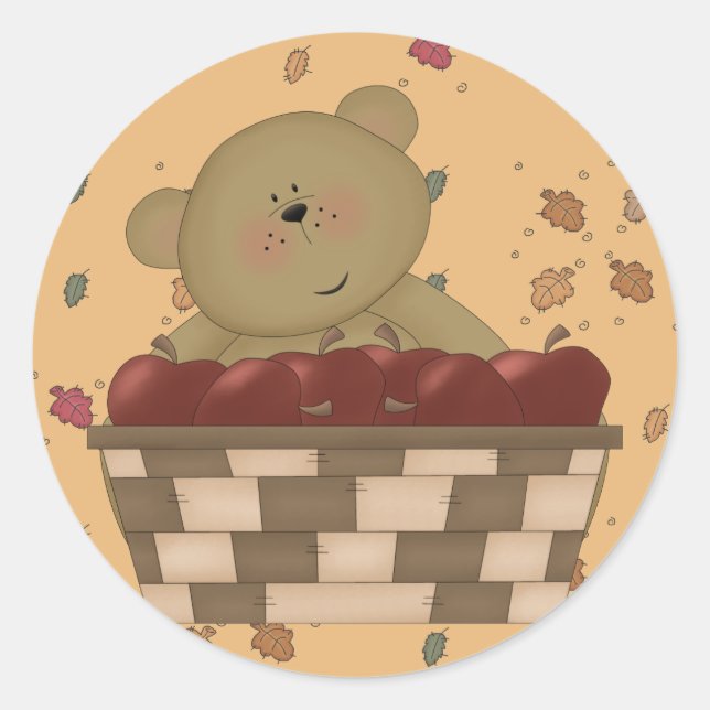 apple harvest teddy bear classic round sticker (Front)