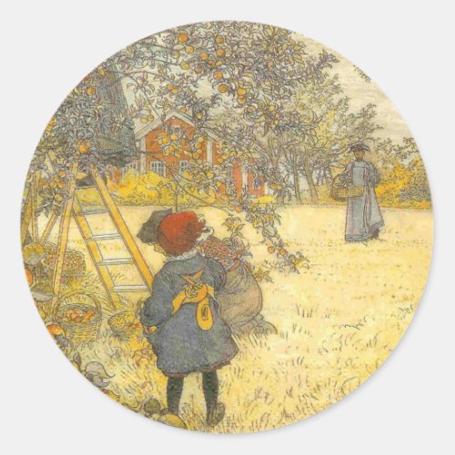 Apple Harvest Vintage Scandinavian By Carl Larsson Classic Round Sticker