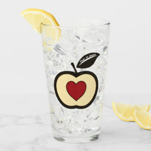 Apple & Heart Black & Red Food to Grow Logo Glass