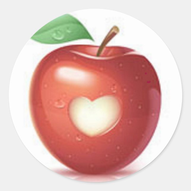Apple heart classic round sticker (Front)