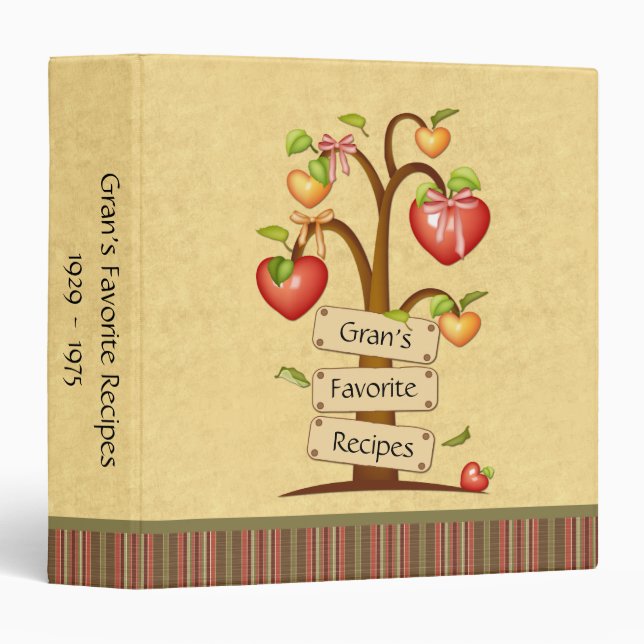 Apple Hearts on Tree Wooden Signs Family Recipes | Binder (Front/Spine)