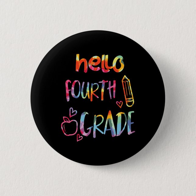 Apple Hello Fourth Grade 4th First Day Of School T Button (Front)