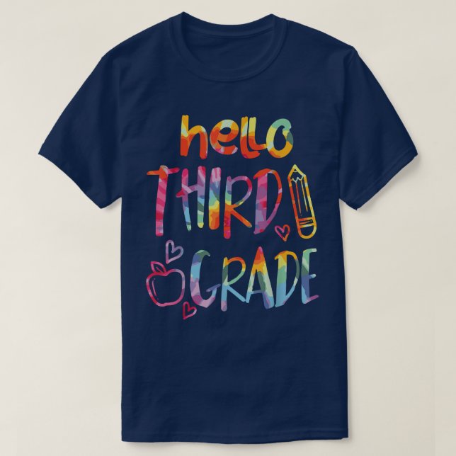 Apple Hello Third Grade 3rd First Day Of School Te T-Shirt (Design Front)