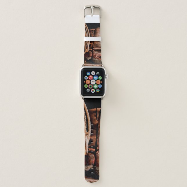 Apple I Watch Band Cowboy Boots Barn Wood Rustic C (Front)