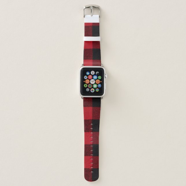 Apple I Watch Band Red Buffalo Plaid Bear Black (Front)