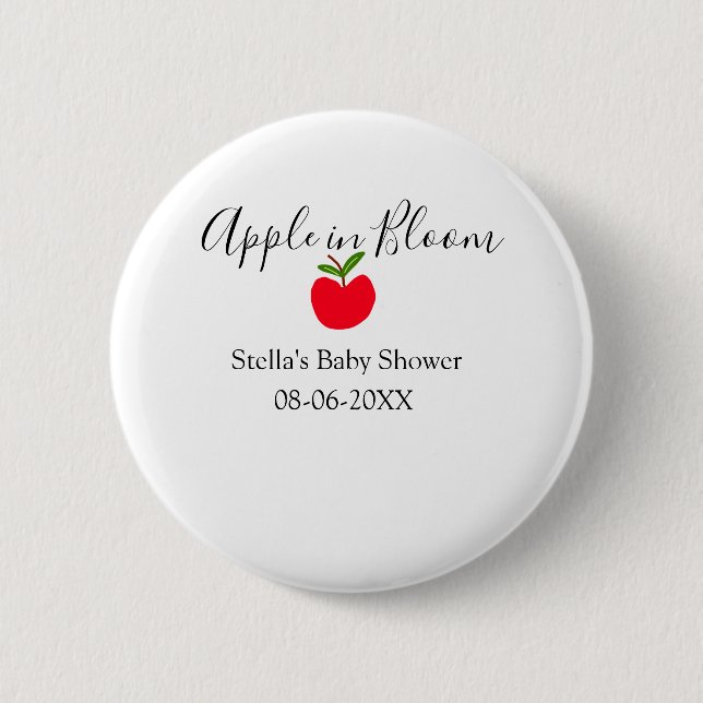 Apple in bloom baby shower red apple name date  button (Front)