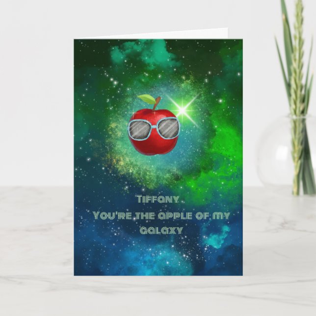 Apple in Thankful Galaxy Thank You Card (Front)