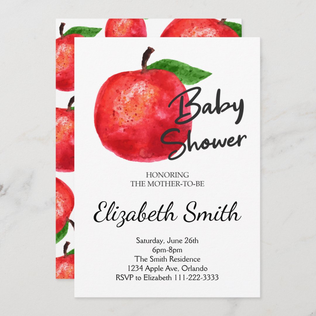 Apple Invitation, Apple Baby Shower Invite Zazzle