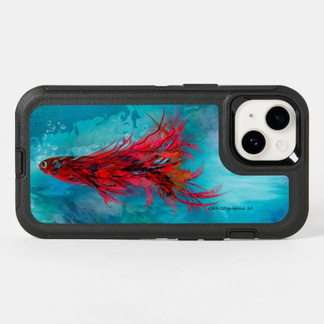 Apple iPhone 14 Red Feather Fish Otterbox! (Back Horizontal)