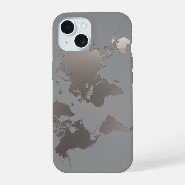 Apple iPhone Case World Map Travel Silver Gray (Back)
