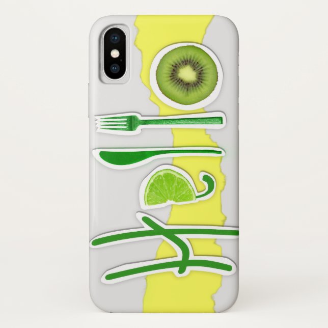 Apple iPhone X Phone Case Green Yellow Hello Fun (Back)