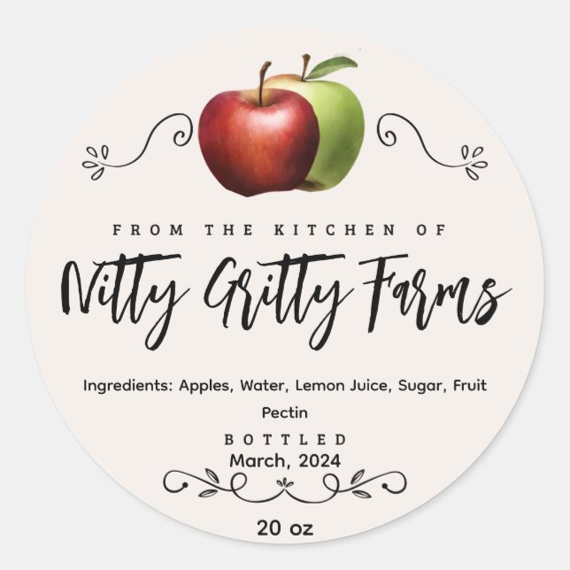 Apple Jam Jelly preserve Custom Canning Label (Front)