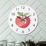 Apple Large Clock<br><div class="desc">This fun apple wall clock is decorated with a watercolor red apple.
Makes a great gift for teachers and for your favorite cook. Perfect for the classroom and the kitchen.
Original Watercolor © Michele Davies.</div>