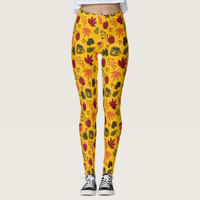 Apple Leaf Cup Pattern Leggings  (Front)