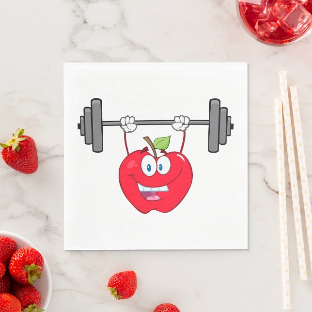 Apple Lifting Weights Fitness Fruit Character  Napkins (Creator Uploaded)