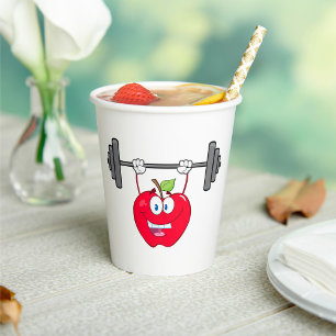 Apple Lifting Weights Fitness Fruit Character Paper Cups