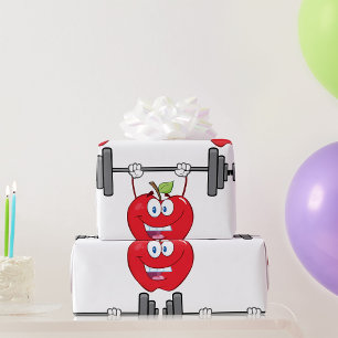 Apple Lifting Weights Fitness Fruit Character Wrapping Paper