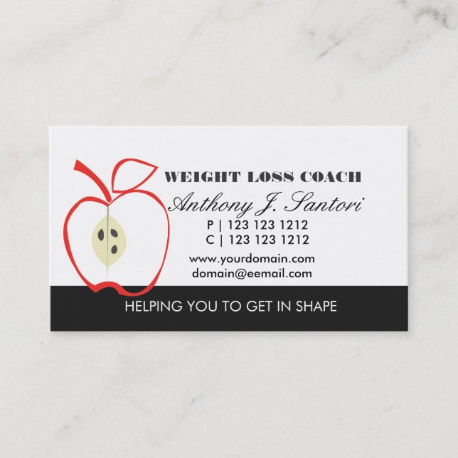 Apple Line Drawing  Fruit Weight Loss Coach Business Card (Front)