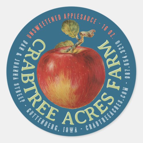 APPLE LOGO Farm Orchard Business Applesauce   Classic Round Sticker