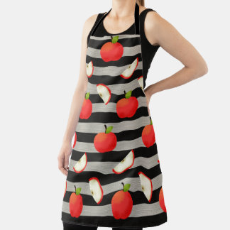 Apple Modern Black & White Stripes Apron