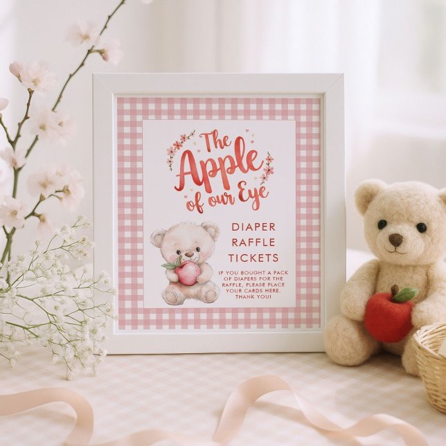 Apple of Eye Gingham Baby Shower Diaper Raffle Poster (Creator Uploaded)