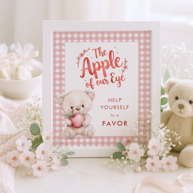 Apple of Eye Gingham Baby Shower Favor Sign (Creator Uploaded)