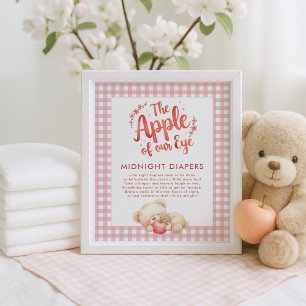 Apple of Eye Gingham Midnight Diaper Baby Shower  Poster