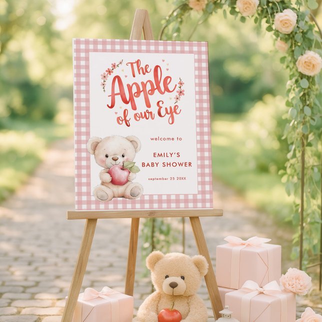Apple of Eye Pink Gingham Bear Welcome Baby Shower Foam Board (Creator Uploaded)