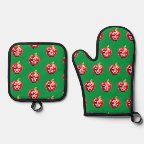 Apple Of Gods Eye Red and BGreen Oven Mitt  Pot Holder Set