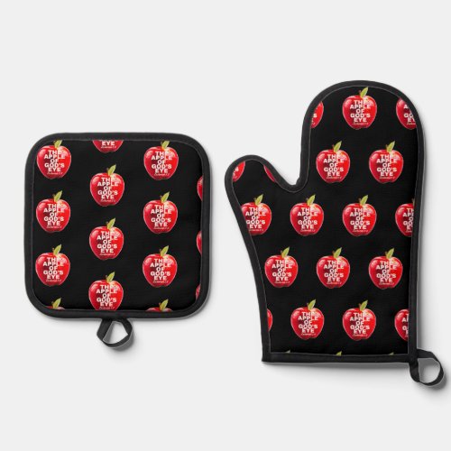 Apple Of Gods Eye Red and Black Oven Mitt  Pot Holder Set