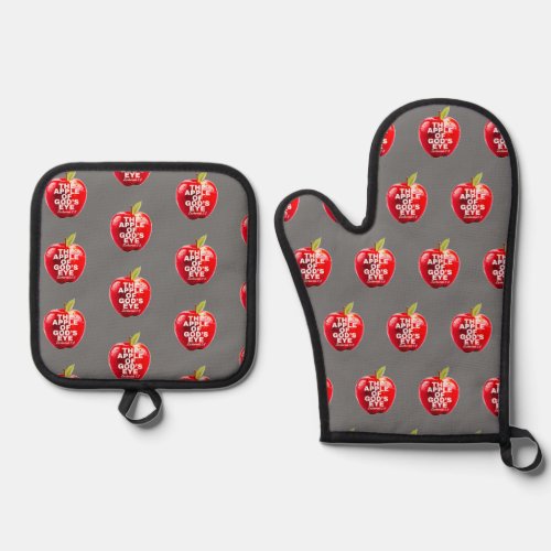 Apple Of Gods Eye Red and Gray Oven Mitt  Pot Holder Set