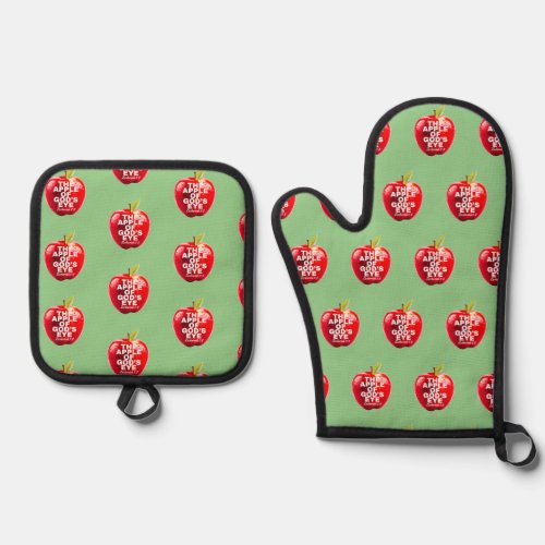 Apple Of Gods Eye Red and Olive Oven Mitt  Pot Holder Set