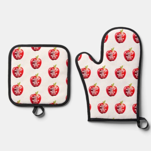 Apple Of Gods Eye Red and  White Oven Mitt  Pot Holder Set