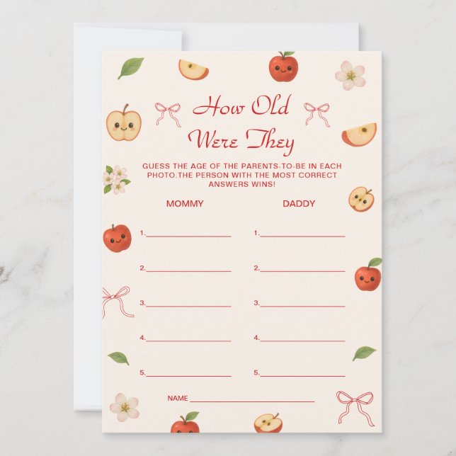 Apple of My Eye Baby Shower How Old Were They Game Invitation (Front)