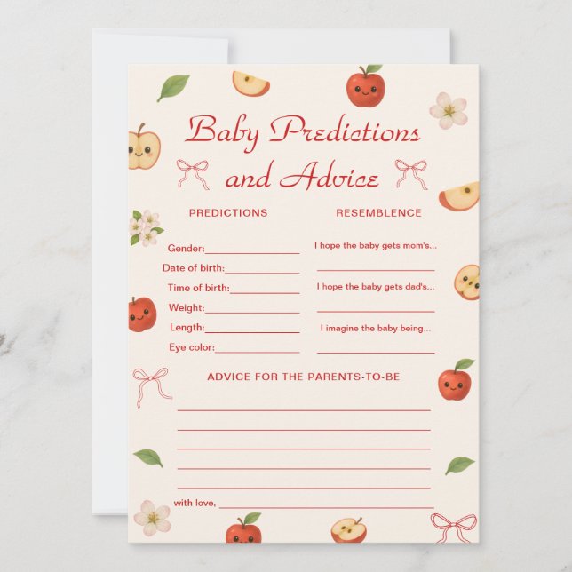 Apple of My Eye Baby Shower Predictions and Advice Invitation (Front)
