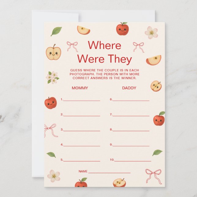 Apple of My Eye Baby Shower Where Were They Game  Invitation (Front)