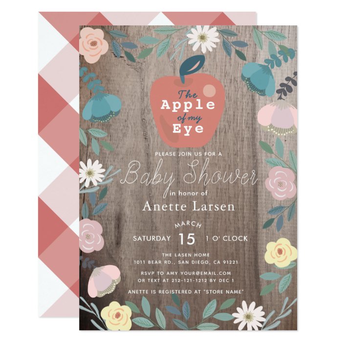 Apple Of My Eye Floral Wood Rustic Baby Shower Invitation Zazzle Com
