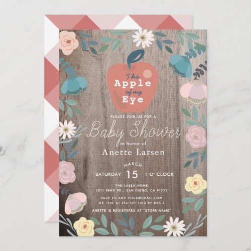 Apple of my Eye Floral Wood Rustic Baby Shower Invitation