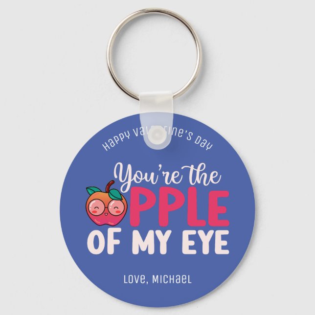 Apple of My Eye Funny Pun Cute Kids Valentines Day Keychain (Front)