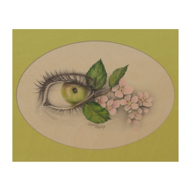 Apple of my eye Green Surreal drawing Wood Wall Art (Front)