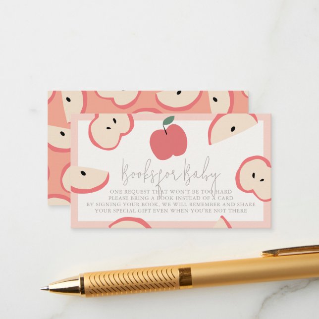Apple of my Eye Pink Girl Baby Shower Book Request Enclosure Card (Front/Back In Situ)