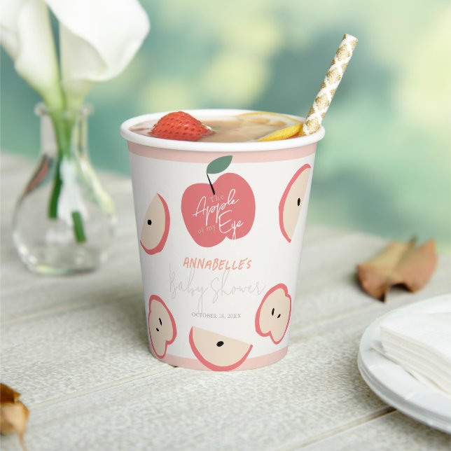 Apple of my Eye Pink Girl Baby Shower Paper Cups (Insitu)
